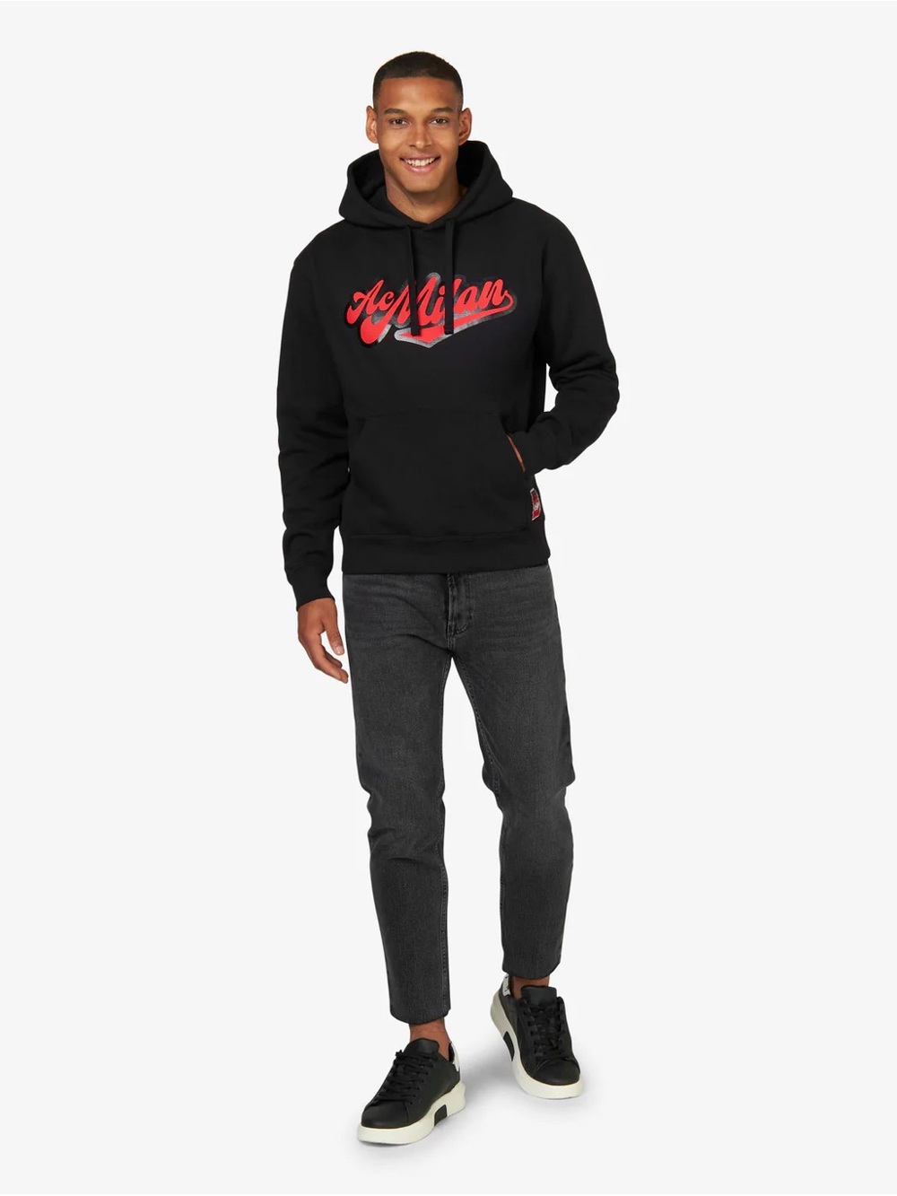 NWT Official AC Milan Black Red Logo Graphic Urban Pullover Hoodie Size Medium